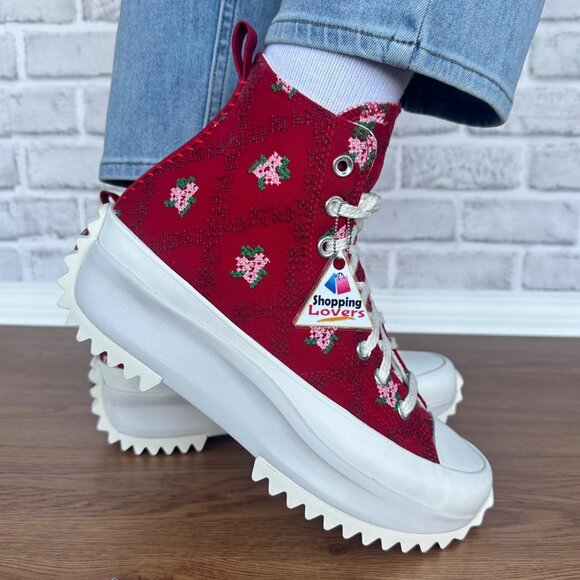 ❤️CONVERSE Run Star Hike Platform Women Shoes Size 8 Cross Stitch Roses A14885C - Picture 1 of 11